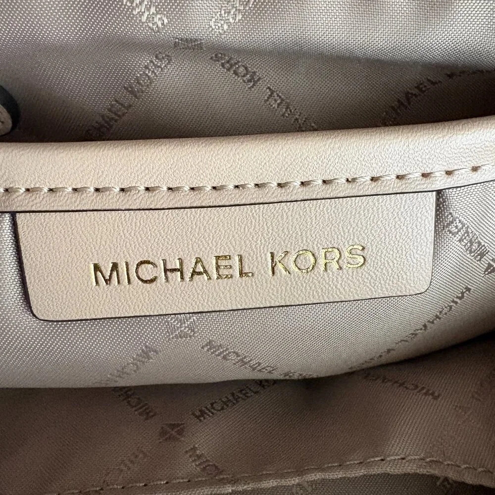 Michael Kors Jaycee Medium Backpack Vanilla Beige Coated Canvas Bag Quiet Luxury